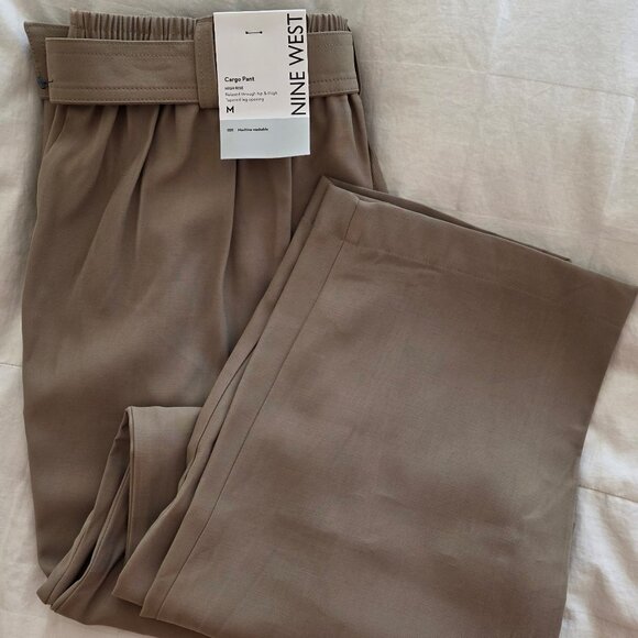 Nine West Women Belted High Rise Cargo Pant Tapered Leg Brown/Khaki Size M NWT - Picture 7 of 8